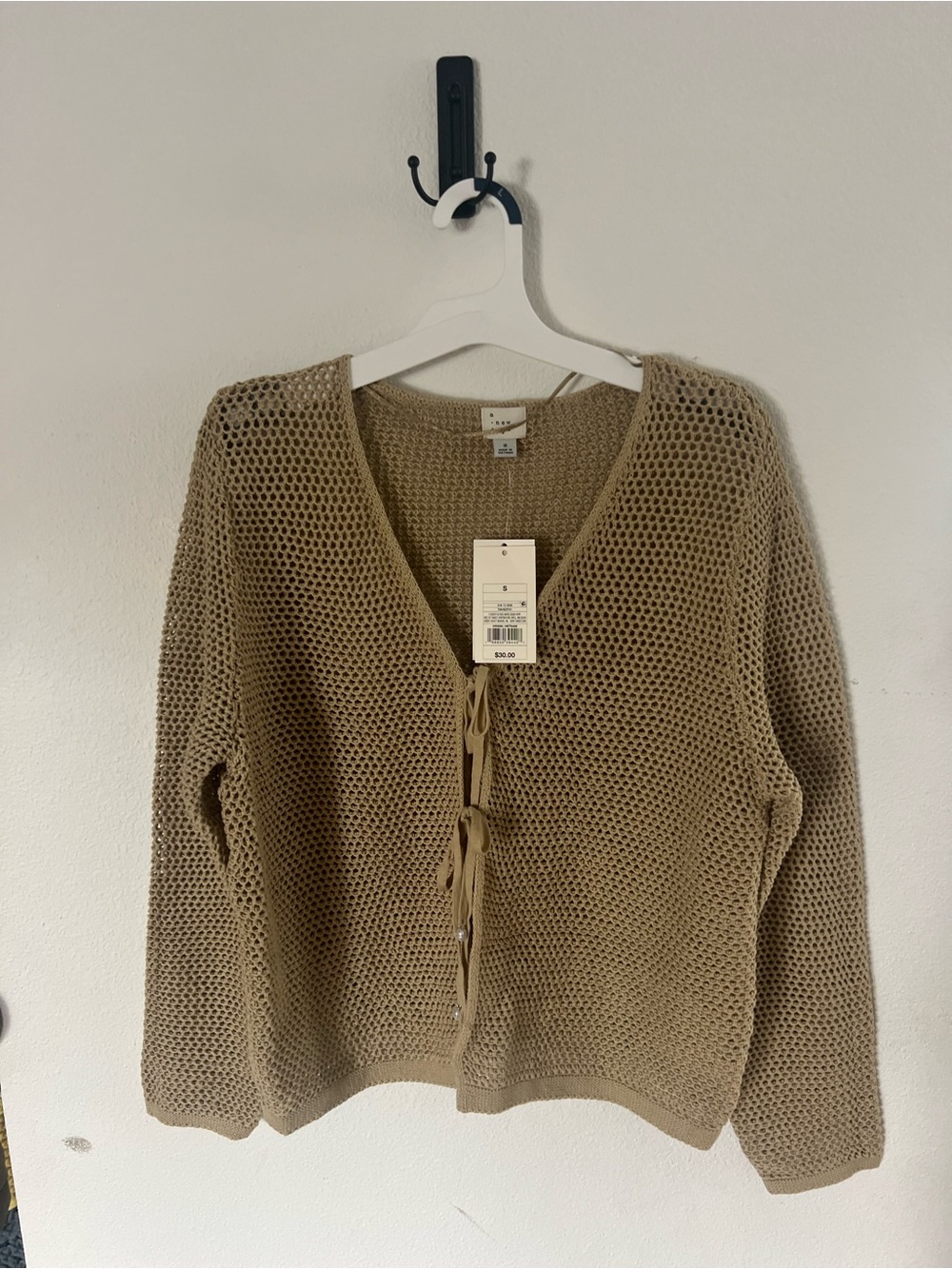 a new day Open-Weave Tie-Front Cardigan in Taupe